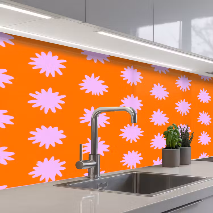 Keuken achterwand - Retro - Bloemen - Oranje — 2