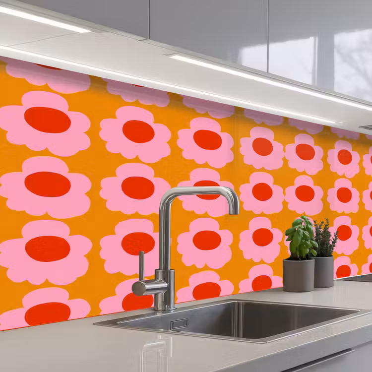 Keuken achterwand - Retro - Bloemen - Roze — 2