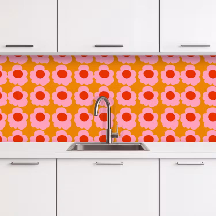 Keuken achterwand - Retro - Bloemen - Roze — 4