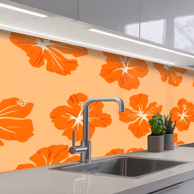 Keuken achterwand - Tropisch - Hibiscus - Oranje — 2