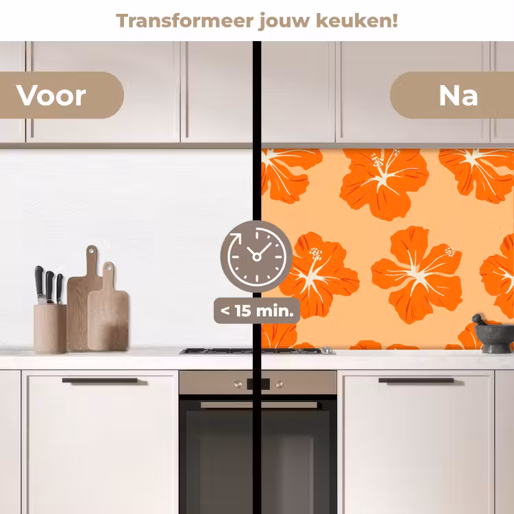 Keuken achterwand - Tropisch - Hibiscus - Oranje — 3
