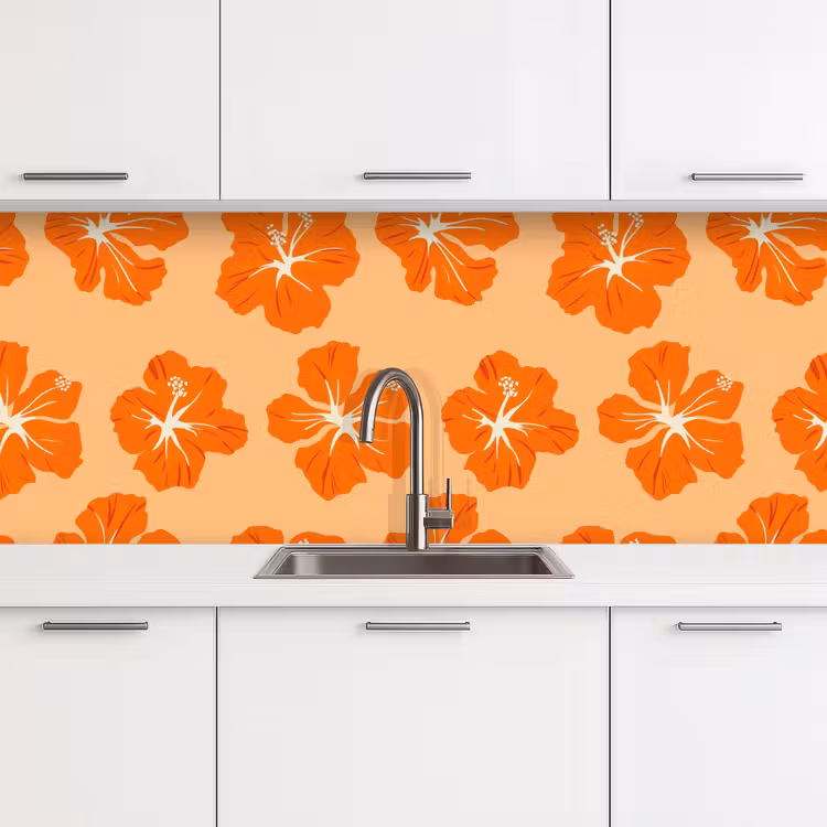Keuken achterwand - Tropisch - Hibiscus - Oranje — 4