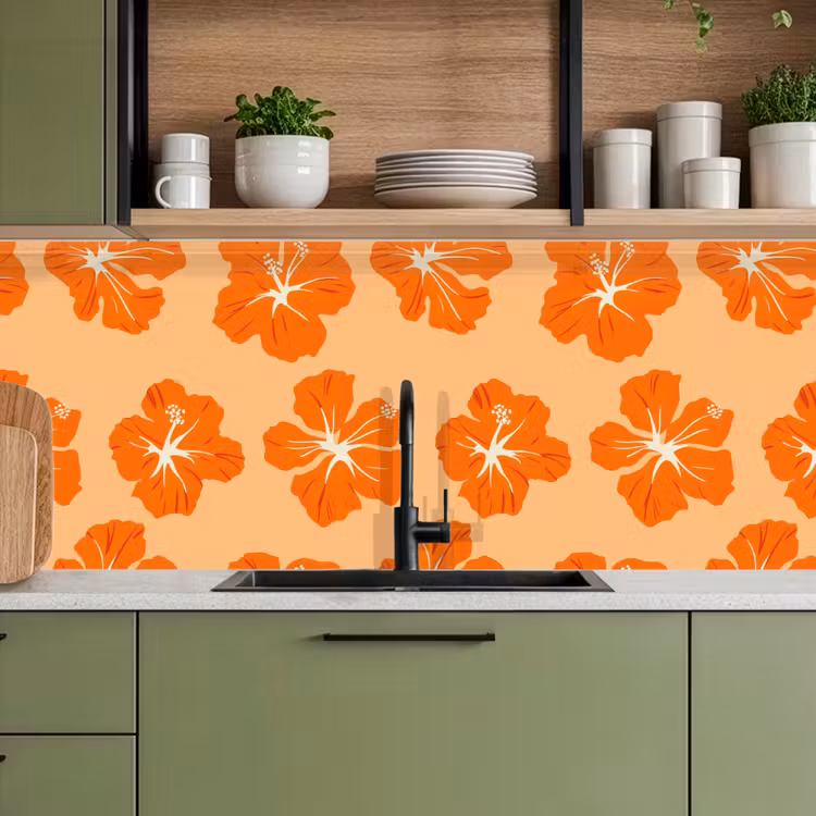 Keuken achterwand - Tropisch - Hibiscus - Oranje — 8