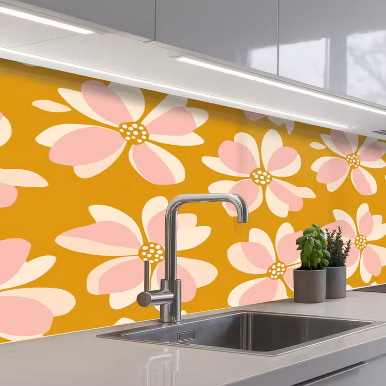 Keuken achterwand - Vintage - Bloemen - Okergeel — 2