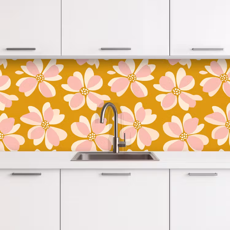 Keuken achterwand - Vintage - Bloemen - Okergeel — 4