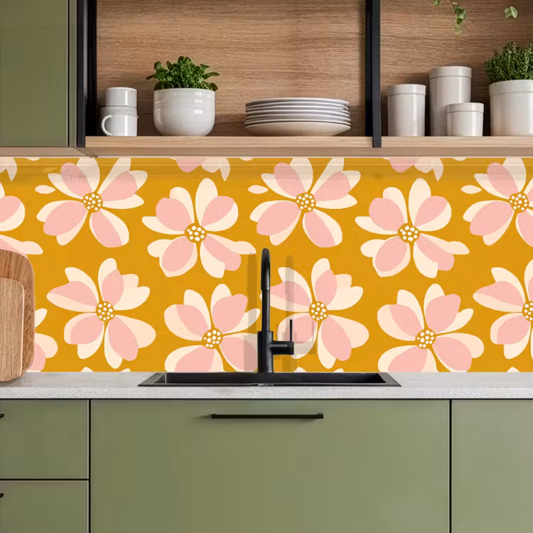 Keuken achterwand - Vintage - Bloemen - Okergeel — 8