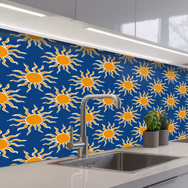 Keuken achterwand - Zon - Patroon - Blauw — 2