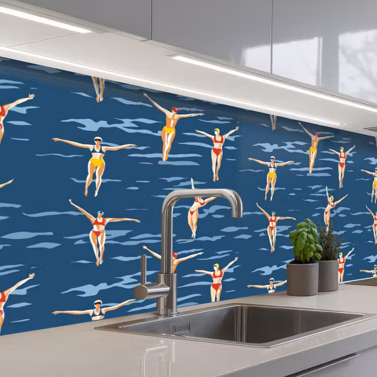 Keuken achterwand - Zwemsters- Retro - Blauw — 2