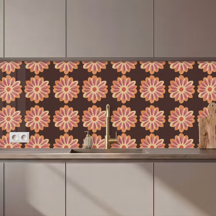 Keuken achterwand - Bloemen - Patroon - Bruin — 1