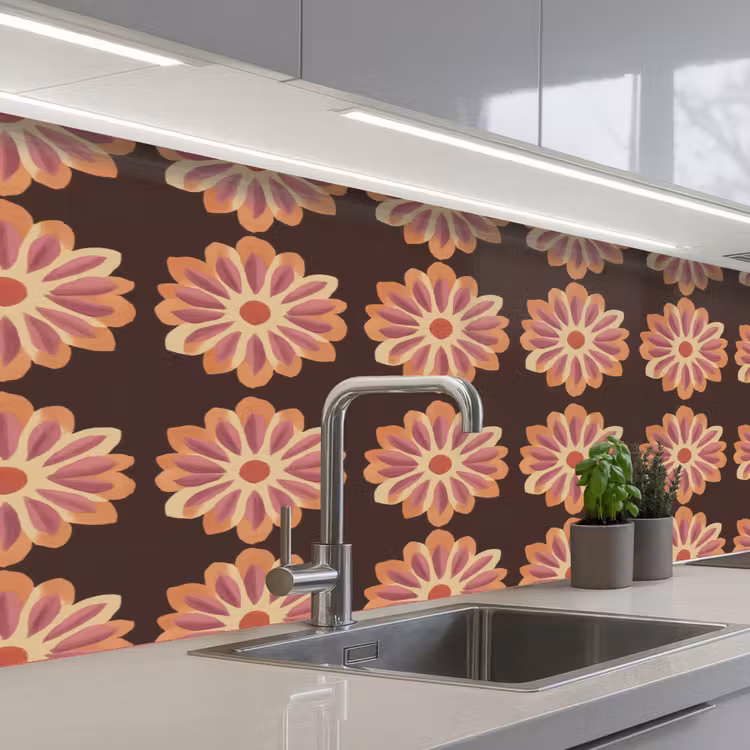 Keuken achterwand - Bloemen - Patroon - Bruin — 2