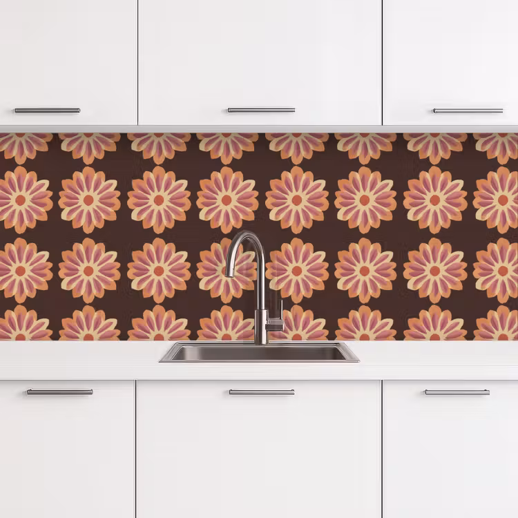 Keuken achterwand - Bloemen - Patroon - Bruin — 4