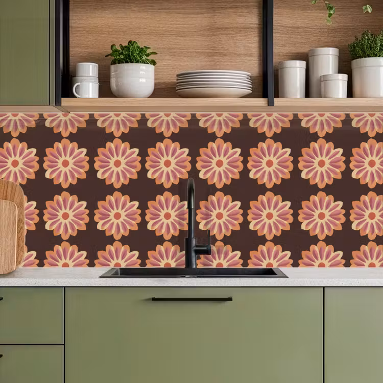 Keuken achterwand - Bloemen - Patroon - Bruin — 8
