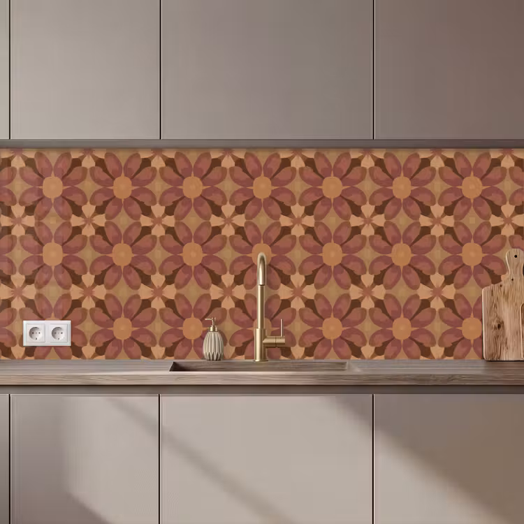 Keuken achterwand - Retro - Bloemen - Bruin — 1