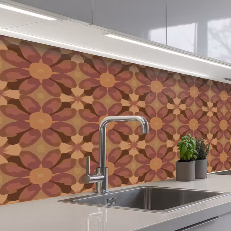 Keuken achterwand - Retro - Bloemen - Bruin — 2