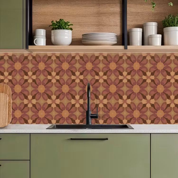 Keuken achterwand - Retro - Bloemen - Bruin — 8