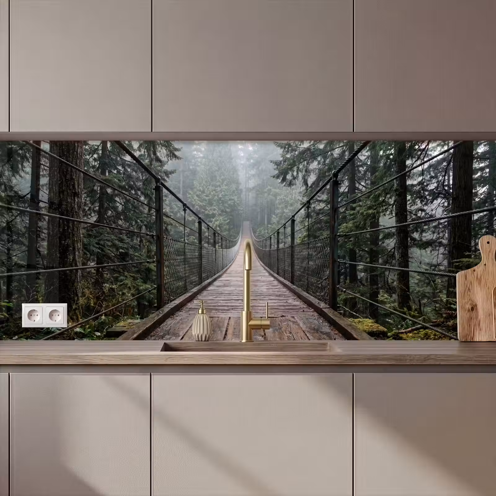 Keuken achterwand - Brug - Bos - Mist - Natuur — 1