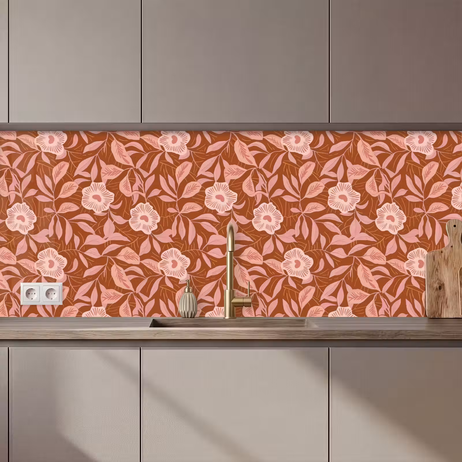 Keuken achterwand - Patroon - Bladeren - Terracotta — 1