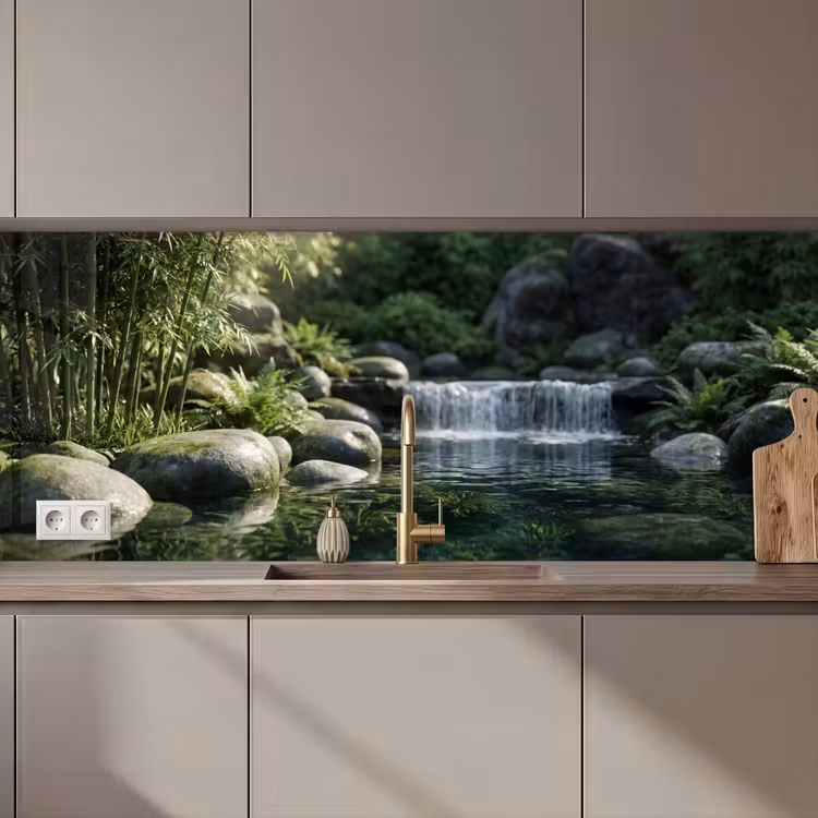 Keuken achterwand - Beek - Waterval - Natuur - Groen — 1