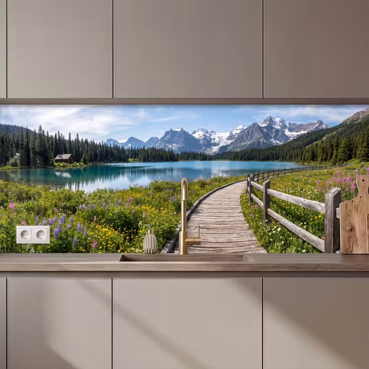 Keuken achterwand - Bergen - Meer - Landschap - Blauw — 1