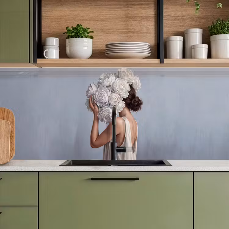 Keuken achterwand - Bloemen - Vrouw - Wit — 8