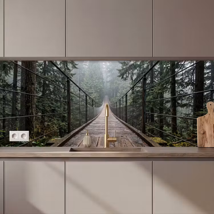 Keuken achterwand - Brug - Bos - Mist - Natuur — 1