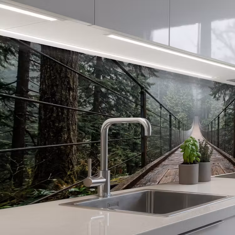 Keuken achterwand - Brug - Bos - Mist - Natuur — 2