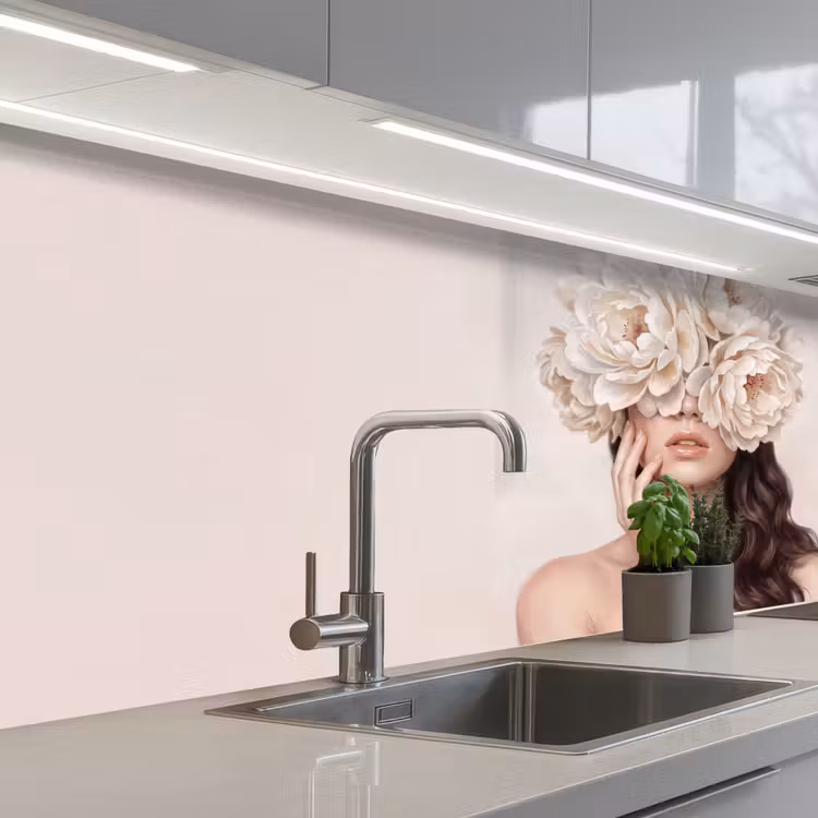 Keuken achterwand - Gezicht - Pioenrozen - Crème — 2