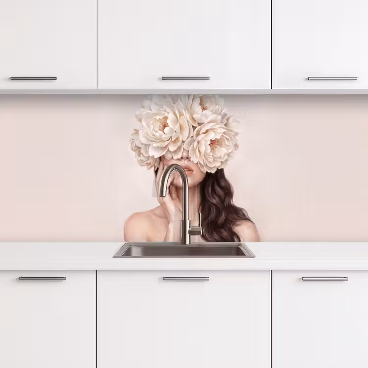 Keuken achterwand - Gezicht - Pioenrozen - Crème — 4