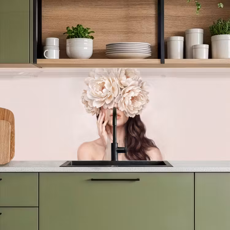 Keuken achterwand - Gezicht - Pioenrozen - Crème — 8