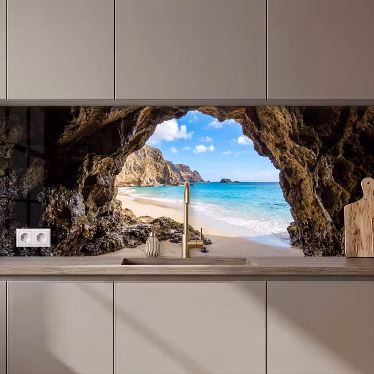 Keuken achterwand - Grot - Strand - Zee - Blauw — 1