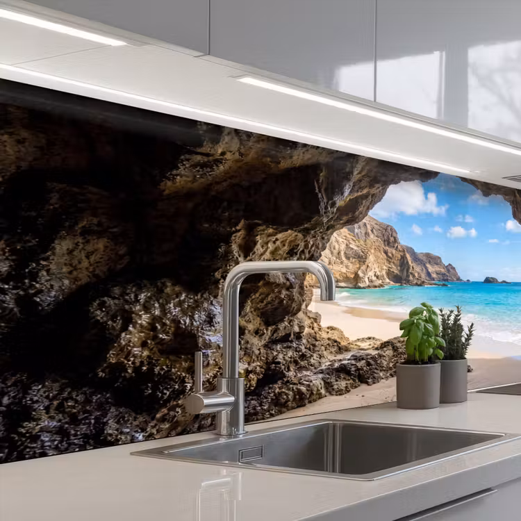 Keuken achterwand - Grot - Strand - Zee - Blauw — 2
