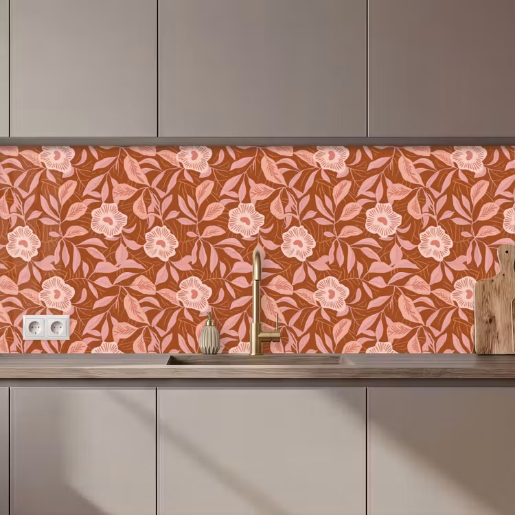 Keuken achterwand - Patroon - Bladeren - Terracotta — 1