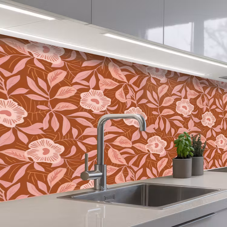 Keuken achterwand - Patroon - Bladeren - Terracotta — 2