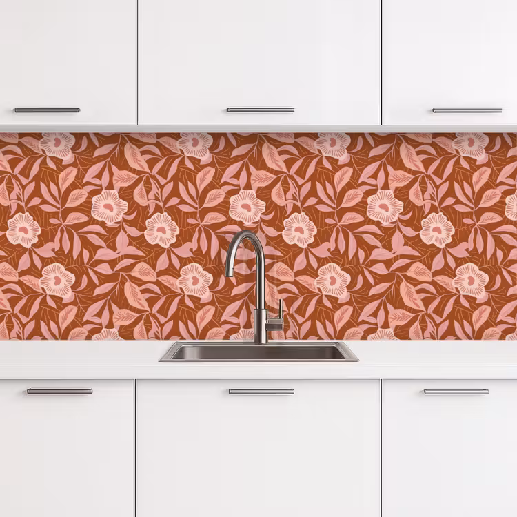 Keuken achterwand - Patroon - Bladeren - Terracotta — 4