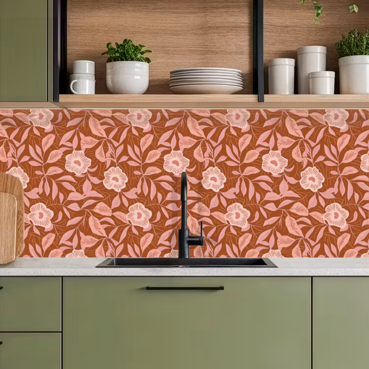 Keuken achterwand - Patroon - Bladeren - Terracotta — 8
