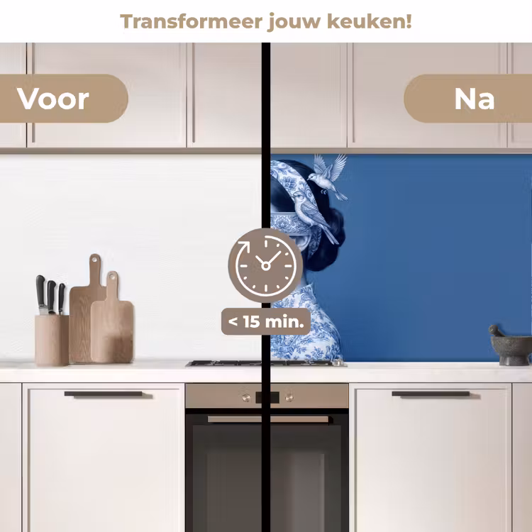 Keuken achterwand - Portret - Klassiek - Wit - Blauw — 3