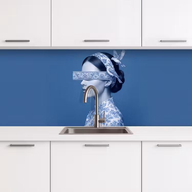 Keuken achterwand - Portret - Klassiek - Wit - Blauw — 4