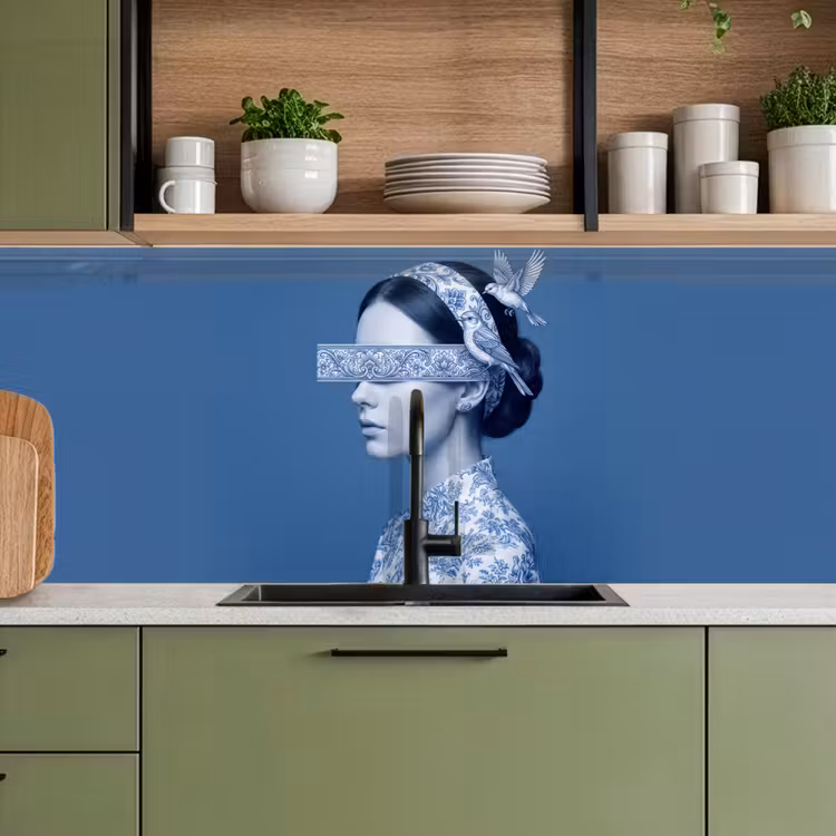 Keuken achterwand - Portret - Klassiek - Wit - Blauw — 8