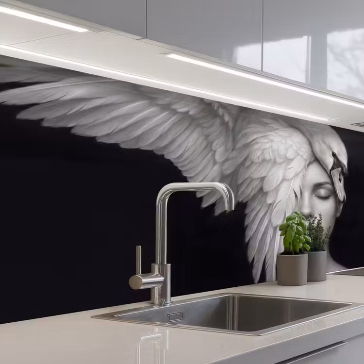 Keuken achterwand - Portret - Zwaan - Zwart - Wit — 2