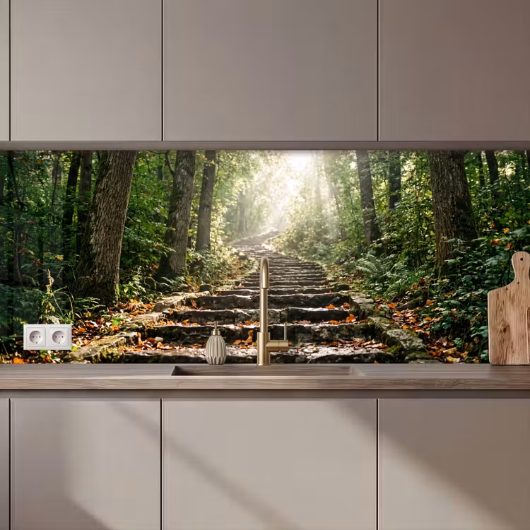 Keuken achterwand - Stenen - Trap - Bos - Natuur — 1