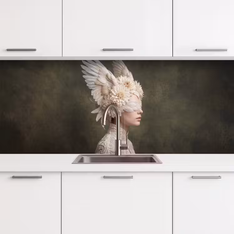 Keuken achterwand - Vleugels - Vrouw - Wit — 4