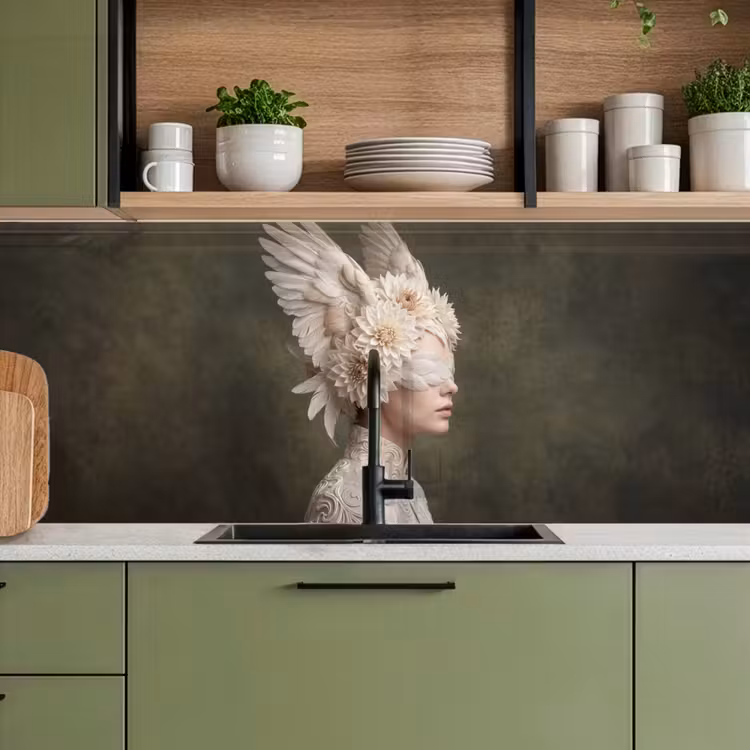 Keuken achterwand - Vleugels - Vrouw - Wit — 8