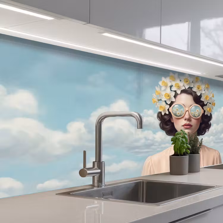 Keuken achterwand - Vrouw - Narcissen - Geel — 2