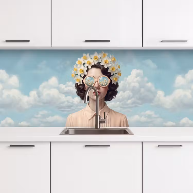 Keuken achterwand - Vrouw - Narcissen - Geel — 4