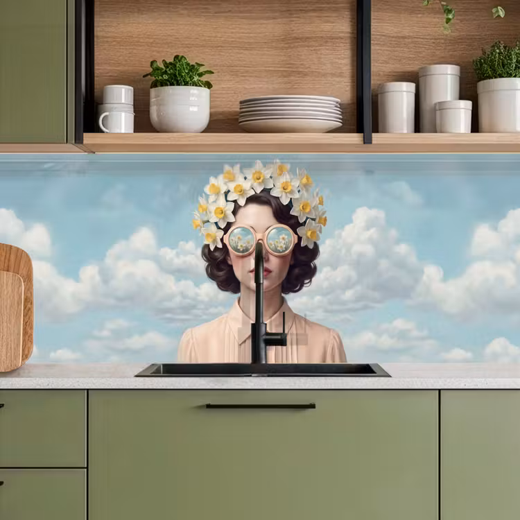 Keuken achterwand - Vrouw - Narcissen - Geel — 8