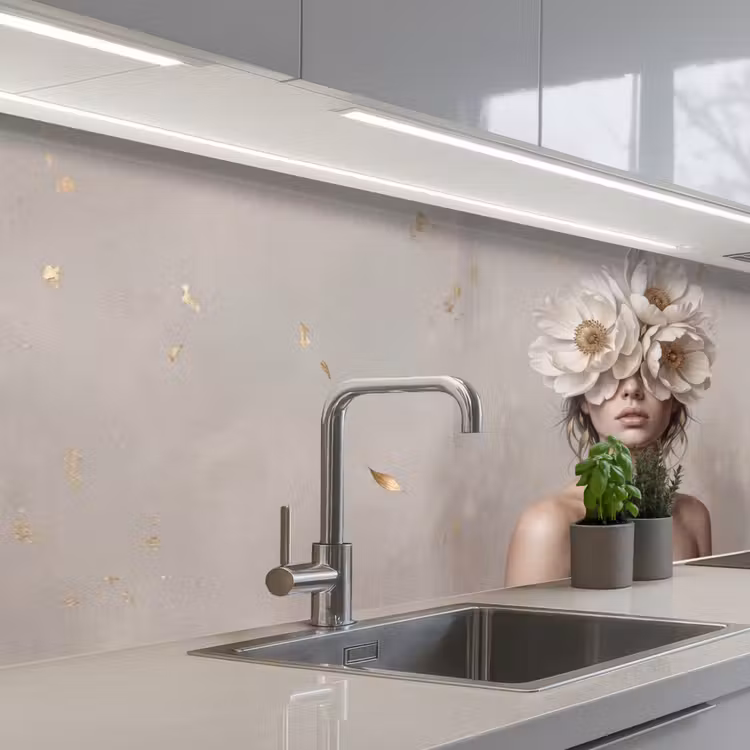 Keuken achterwand - Vrouw - Pioenroos - Wit — 2