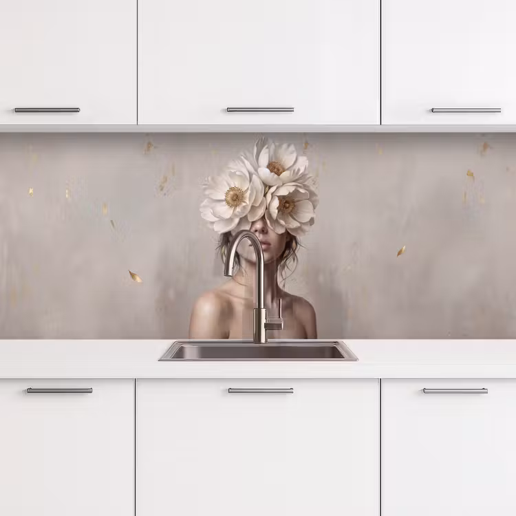Keuken achterwand - Vrouw - Pioenroos - Wit — 4