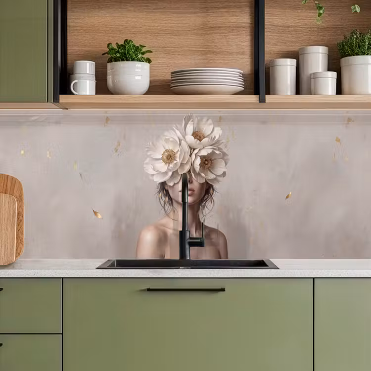 Keuken achterwand - Vrouw - Pioenroos - Wit — 8
