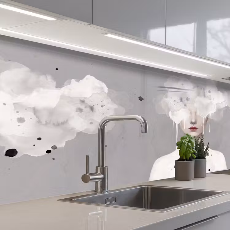 Keuken achterwand - Vrouw - Wolk - Grijs — 2