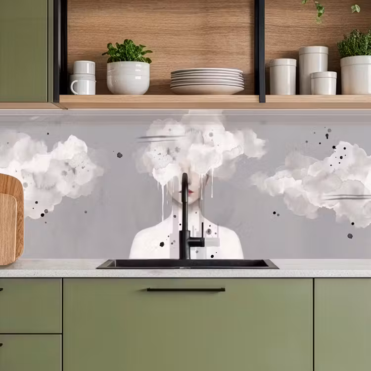 Keuken achterwand - Vrouw - Wolk - Grijs — 8